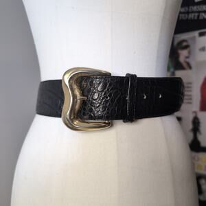 Black Croc Embossed Belt with Gold Buckle Vintage